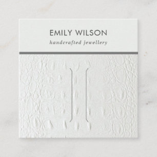 WHITE LEATHER TEXTURE HAIR CLIP DISPLAD CARD QUADRATISCHE VISITENKARTE
