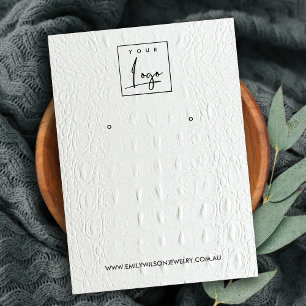 WHITE LEATHER TEXTURE STUD EARRING DISPLAY CARD VISITENKARTE