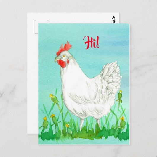 White Leghorn Chicken Bird Hi Postkarte (Vorne/Hinten)