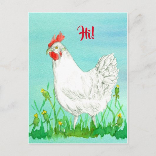 White Leghorn Chicken Bird Hi Postkarte (Vorderseite)