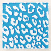 White Leopard Print Blue Glasuntersetzer (Vorderseite)
