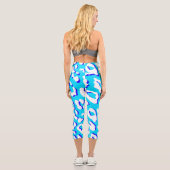 White Leopard Print Blue Navy Capri Leggings (Rückseite)