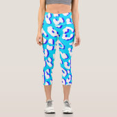 White Leopard Print Blue Navy Capri Leggings (Vorderseite)