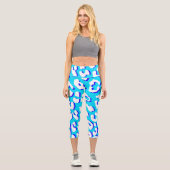 White Leopard Print Blue Navy Capri Leggings (Vorderseite)