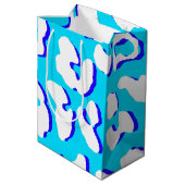 White Leopard Print Blue Navy Mittlere Geschenktüte (Rückseite Schrägansicht)