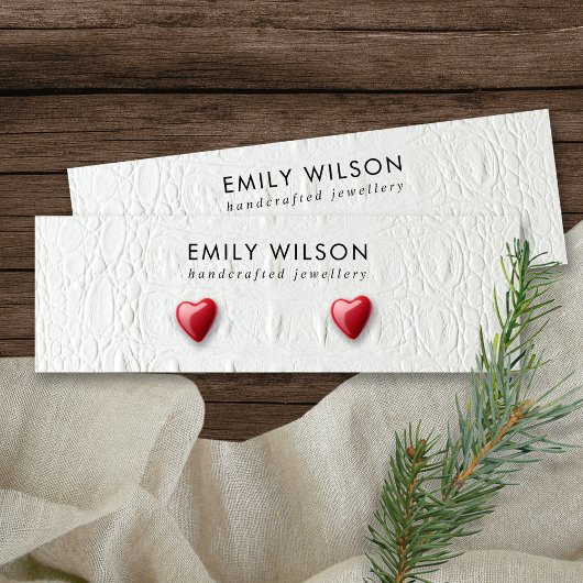 WHITE LETHER TEXTURE STUD EARRING DISPLAKARTE MINI VISITENKARTE