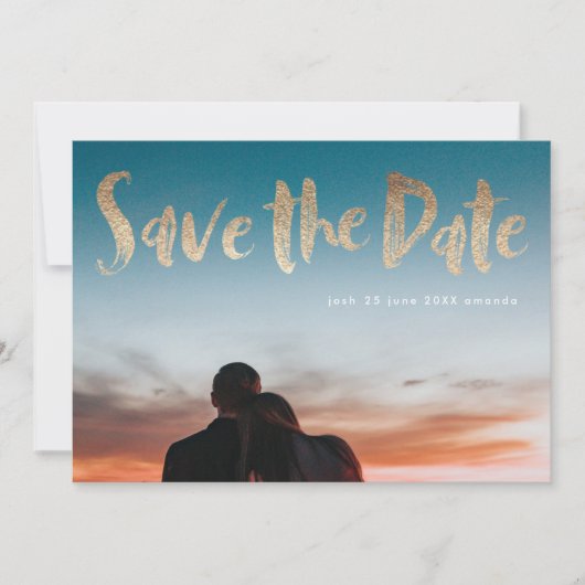 White Letters Gold Foil Script Save the Date (Vorderseite)