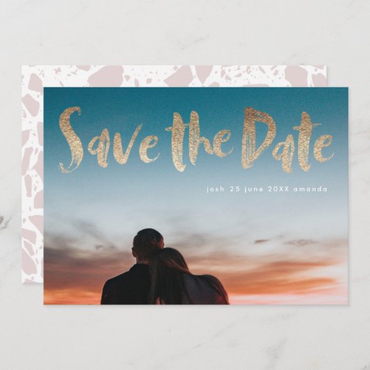 White Letters Gold Foil Script Save the Date (Vorne/Hinten)