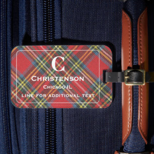 White Letters on Red Stewart Tartan Kariert Print Gepäckanhänger