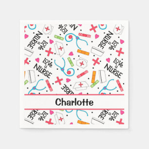 White Liebe a Nurse Whimsy Art Personalisiertes Pa Serviette