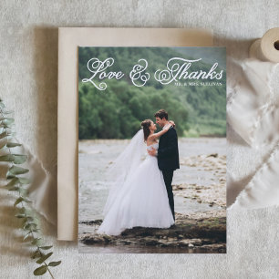 White Liebe und Dank Hübscher Script Foto Hochzeit Dankeskarte