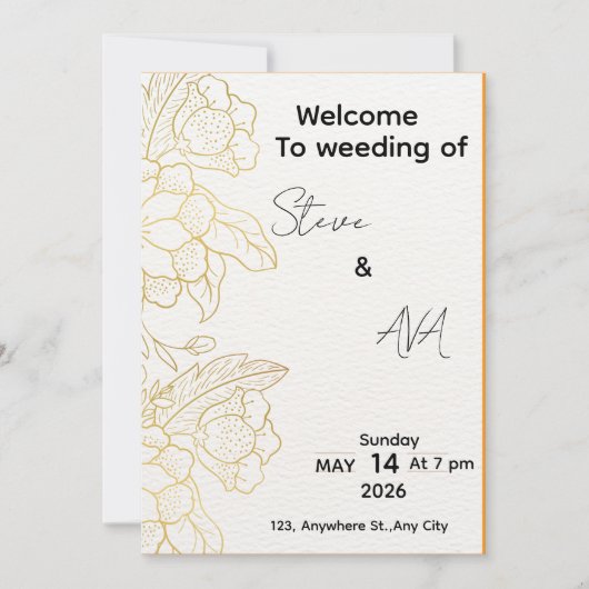 White & Light Gold Elegant Wedding Invitation Einladung (Vorderseite)