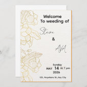 White & Light Gold Elegant Wedding Invitation Einladung (Vorne/Hinten)