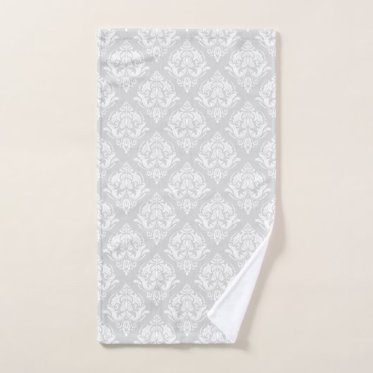 White & Light Gray Floral Damasks Pattern Badhandtuch Set (Handtuch)