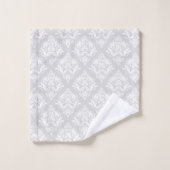White & Light Gray Floral Damasks Pattern Badhandtuch Set (Waschlappen)