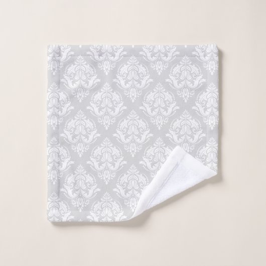 White & Light Gray Floral Damasks Pattern Badhandtuch Set (Waschlappen)
