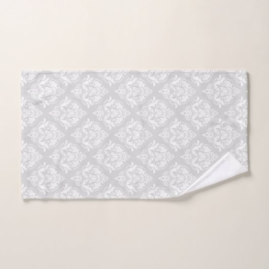 White & Light Gray Floral Damasks Pattern Badhandtuch Set (Handtuch)
