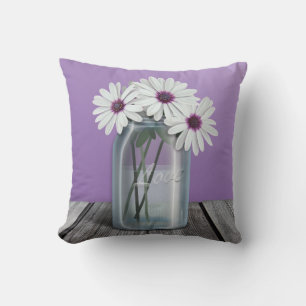 White & Lila Daisy Lila Mason Jar Pillow Kissen