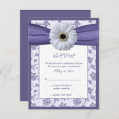 White Lila Floral Damask Wedding Reply Card RSVP Karte (Vorne/Hinten)