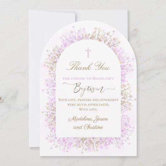 white lilac flowers Baptism thank you card Einladung (Vorderseite)