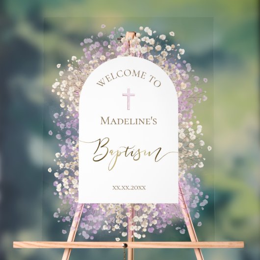 white lilac flowers Baptism welcome sign Acrylschild (Neutral)
