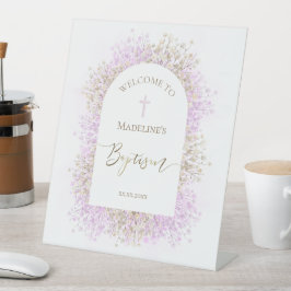 white lilac flowers Baptism welcome sign Sockelschild