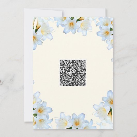 White Lilies Baby Shower Einladung mit QR Code (Rückseite)