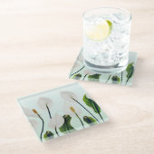 White Lilies Blume Blau Nahtlos Glasuntersetzer (Schrägansicht)