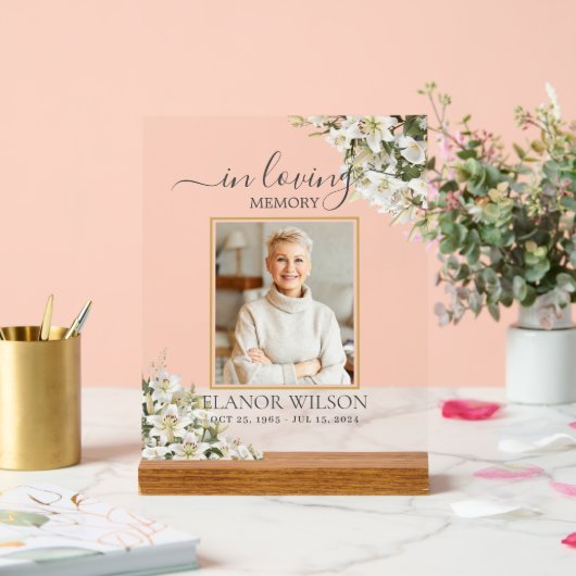 White Lilies Floral Funeral Celebration of Life Acrylschild (Hochzeit)