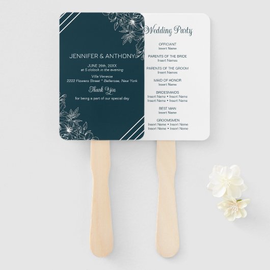 White Lilies Hand Drawn Fächer (Vorne und Hinten)