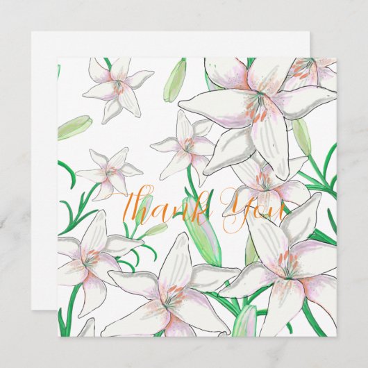 White Lilies Illustration Dankeskarte (Vorne/Hinten)