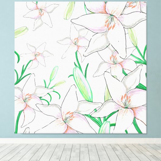 White Lilies Illustration Leinwanddruck (Insitu (Holzboden))