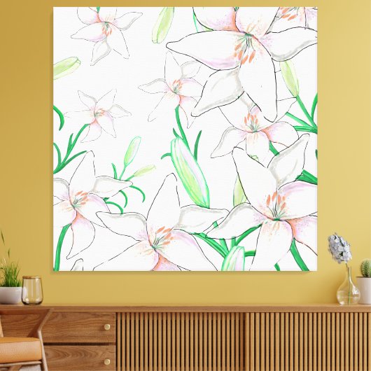 White Lilies Illustration Leinwanddruck (Insitu (Wohnzimmer))