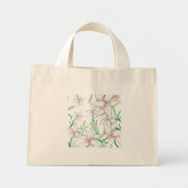 White Lilies Illustration Mini Stoffbeutel
