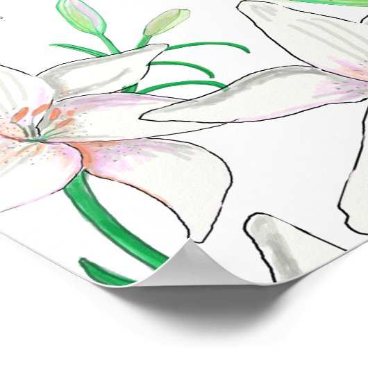 White Lilies Illustration Poster (Ecke)