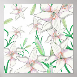 White Lilies Illustration Poster