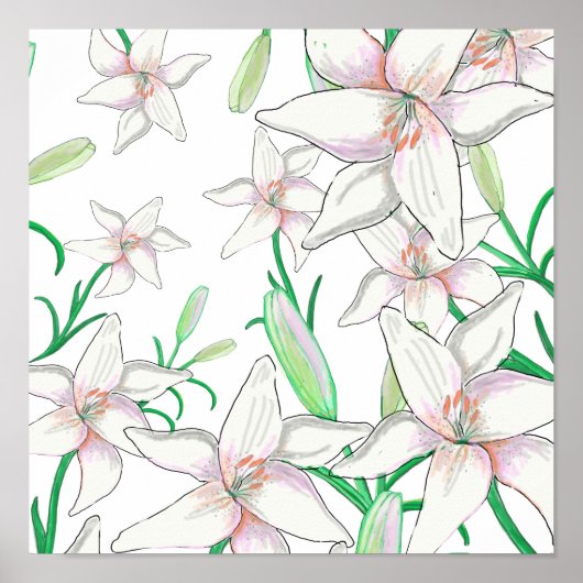 White Lilies Illustration Poster (Vorne)