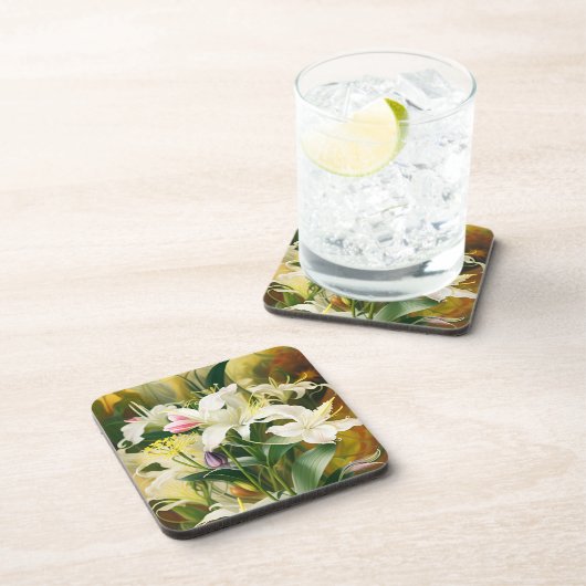 White Lilies in Bloom Getränkeuntersetzer (Rechte Seite)