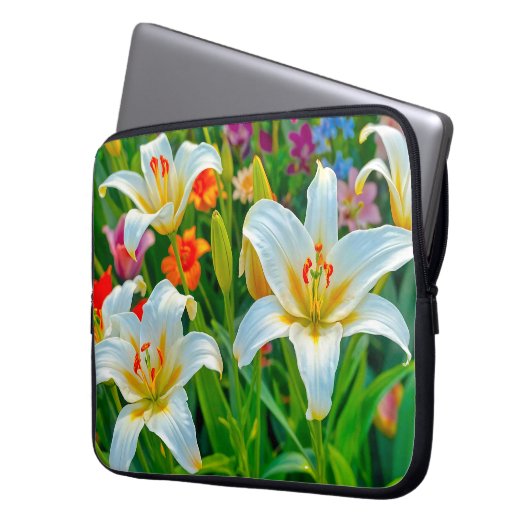 White Lilies Laptop Sleeve (Vorderseite Links)