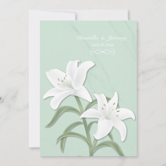 White Lilies & Mild Mint Engagement Party Einladung (Rückseite)
