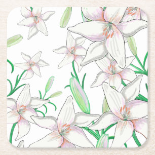 White Lilies Rechteckiger Pappuntersetzer