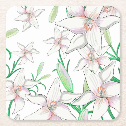White Lilies Rechteckiger Pappuntersetzer (Vorderseite)