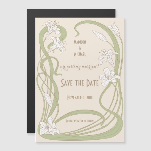 White Lilies Save the Date Magneteinladung (Vorne/Hinten)