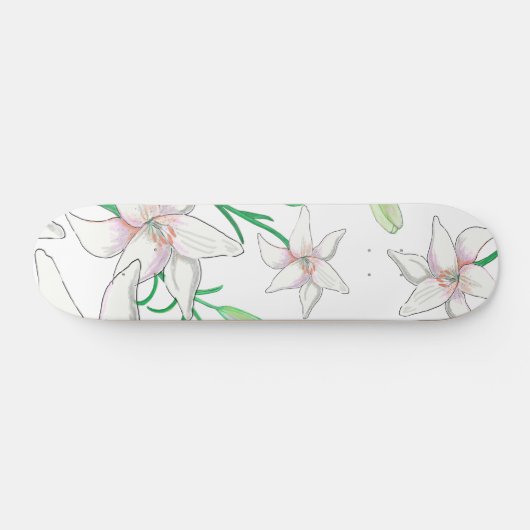 White Lilies Skateboard (Horizontal)