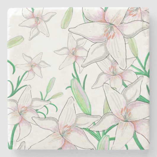 White Lilies Steinuntersetzer (Vorderseite)
