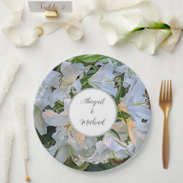 White Lilies Wedding Couple Names Floral Pappteller