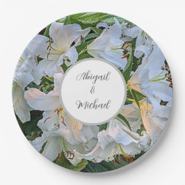 White Lilies Wedding Couple Names Floral Pappteller