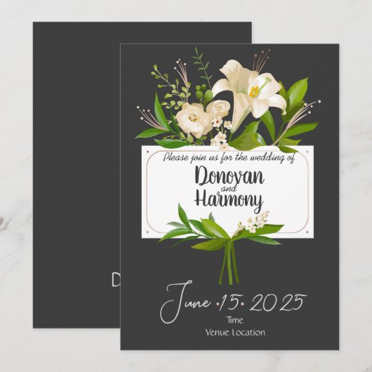 White Lilies Wedding Einladung (Vorne/Hinten)