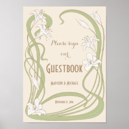 White Lilies Wedding Guestbook Sign Poster