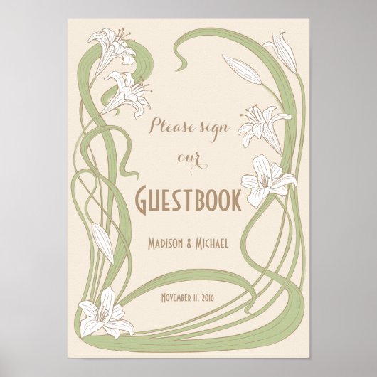 White Lilies Wedding Guestbook Sign Poster (Vorne)